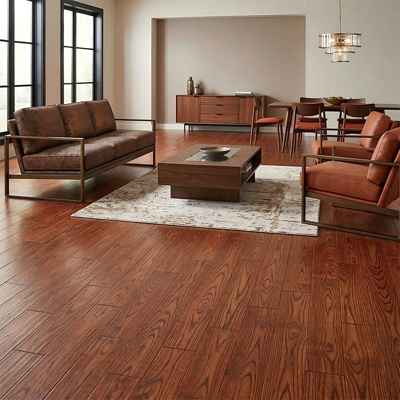 Pisos de madera maciza de alto brillo en marrón roble y amarillo