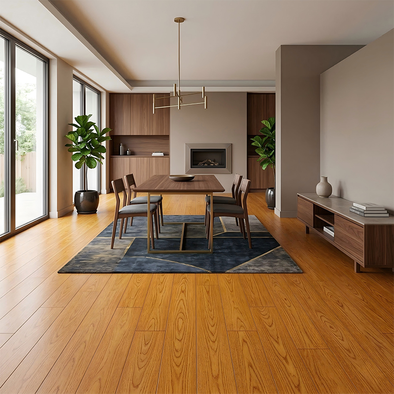 Pisos de madera maciza mate de color marrón claro y amarillo roble