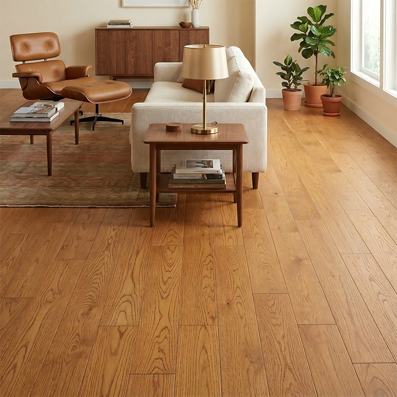 Pisos de madera maciza de grano desgastado marrón amarillento de Kasai