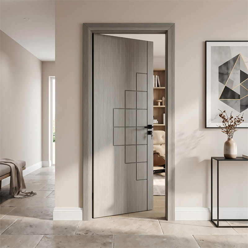 Puerta de chapa de ingeniería de grano recto gris platino