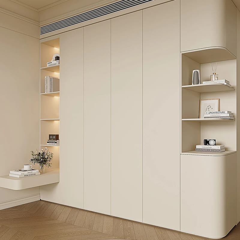 Armario con estantes abiertos Dawn Japandi Touch-Matte y vetas de madera