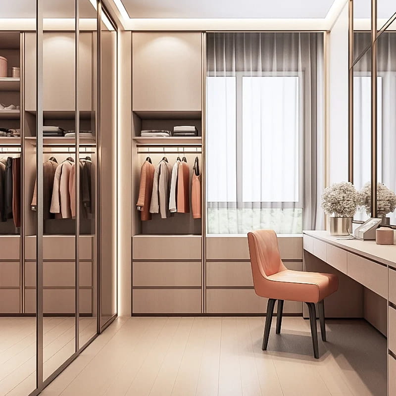 Vestidor minimalista Versailles con iluminación táctil mate